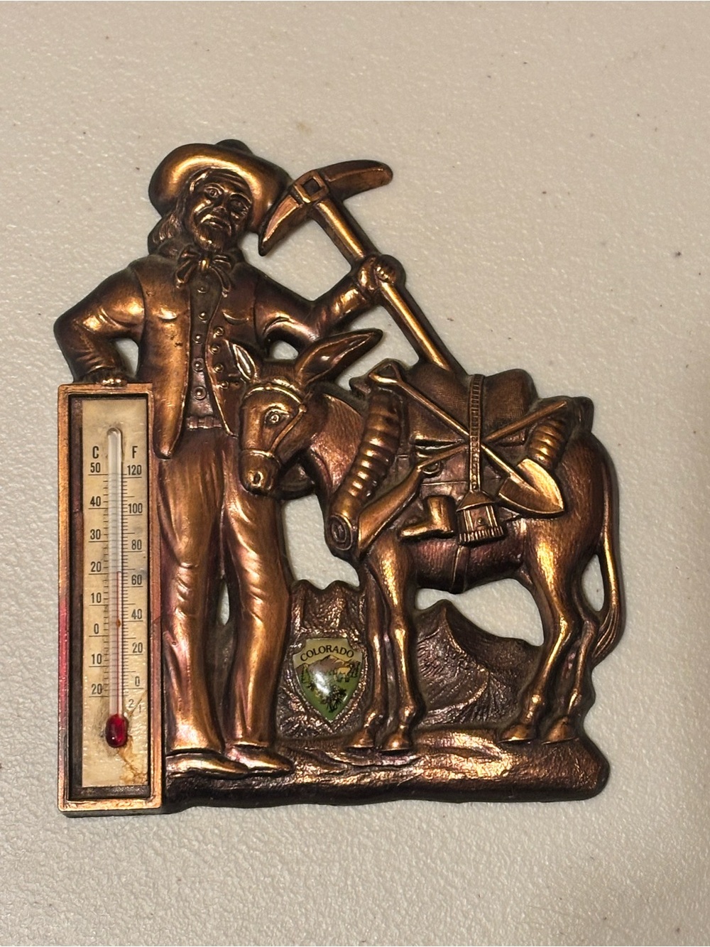 Vintage-Style Souvenir Copper Miner & Mule Wall Thermometer - Colorado